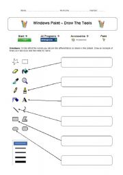 English worksheet: Windows Paint - Draw The Tools