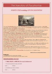 English Worksheet: LEARNING  PAST SIMPLE THROUGH THE TRUE STORY OF POCAHONTAS - CHAPTER 5: THE WEDDING OF POCAHONTAS