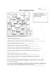 English worksheet: India Mapping Questions