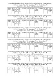 English worksheet: Free time survey