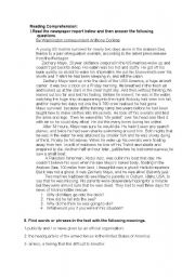 English Worksheet: A reading comprehension with questions