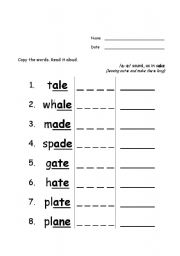 English worksheet: /a-e/ sound