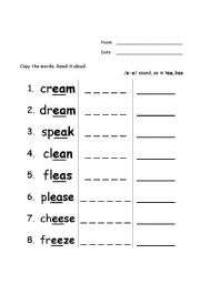 English Worksheet: /e-e/ sound