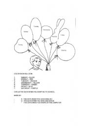 English Worksheet: COLOUR THE DAYS OF THE WEEK