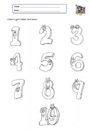 English Worksheet: Numbers and Colours 