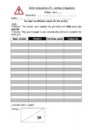 English worksheet: Irregular verbs- Inter evaluation