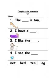 English worksheet: short e