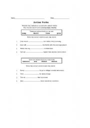 English Worksheet: action verbs