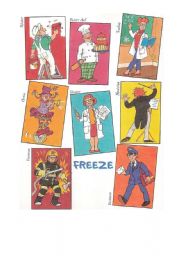 English Worksheet: Job cards (a freeze game)