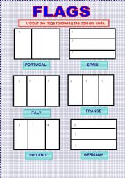 English Worksheet: Colour by number flags.