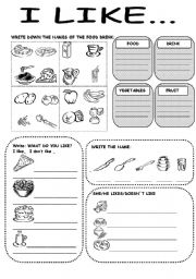 English Worksheet: I like...