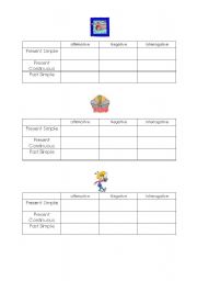 English Worksheet: Present Simple, Present Continuous, Past Simple