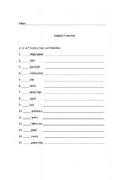 English worksheet: A or an