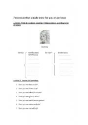 English worksheet: Present Perfect Simple for past experience