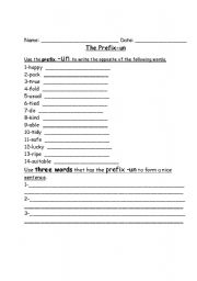 English worksheet: The prefix -un