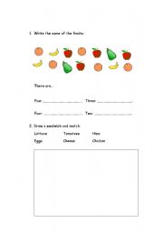 English Worksheet: Food, numbers, family and goldilocks