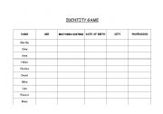 English worksheet: Identity game