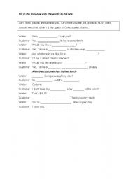 English Worksheet: ordering food in a restaurant