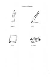 English Worksheet: School objects. Name, write and count.