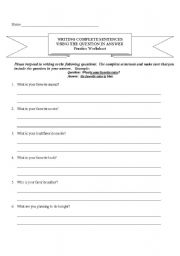 English worksheets: Writing Complete Sentences (Practice)