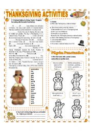 English Worksheet: NOVEMBER THEME:THANKSGIVING - ACTIVITIES WITH KEY - (3/3) - INTERMEDIATE