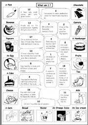 English Worksheet: What am I? (with food and drinks) B&W version