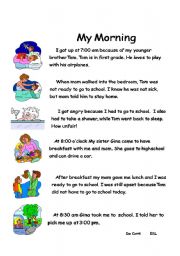 English Worksheet: My Morning - text, P.1