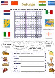 English Worksheet: Origins of Food Part 1/2