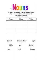 English worksheet: Nouns