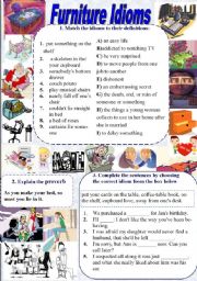 English Worksheet: Furniture Idioms (with KEYS)