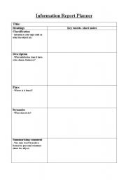 English Worksheet: Information Report Planner