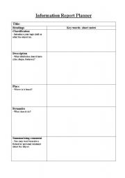 English worksheet: Information Report Planner