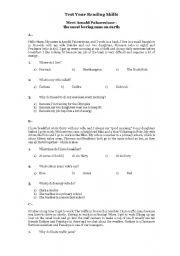 English Worksheet: An elementary reading comprehension test