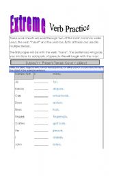 English worksheet: Extreme Verb Practice