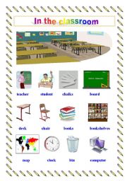 English Worksheet: In the classroom (pictionary) 1/2