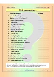 English Worksheet: Find Someone Who - Present & Past Simple Questions