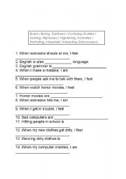 English worksheet: ED/ING Adjectives Worksheet