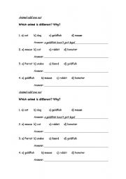 English Worksheet: Animal odd one out