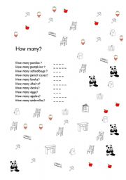 English Worksheet: How many? count and write the number words