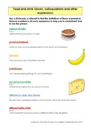 English Worksheet: FOOD IDIOMS