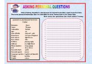 English worksheet: ASKING PERSONAL QUESTIONS