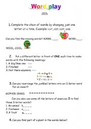 English worksheet: word play