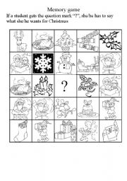 English Worksheet: Christmas memory game 