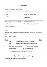 English worksheet: Present simple tense -Zoo worksheet 1