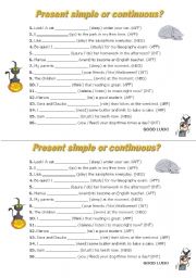 English Worksheet: PRESENT SIMPLE OR CONTINUOUS