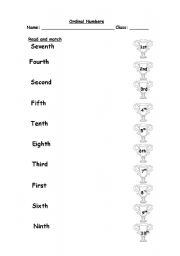 English Worksheet: Ordinal Numbers