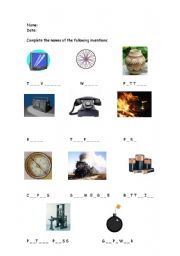 English Worksheet: spelling inventions