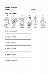 English Worksheet: Ordinal Numbers