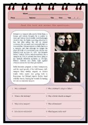 English Worksheet: Edward Cullens life