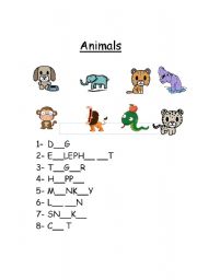 English worksheet: Animals